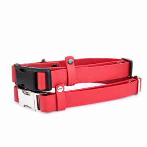 BioThane halsb�nd med klik sp�nde - farve m�rker�d,