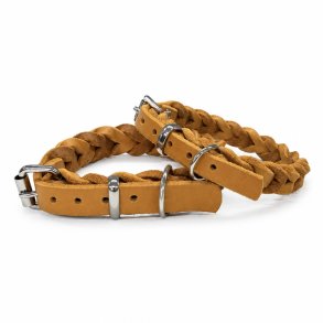 L�der halsb�nd - flettet - cognac