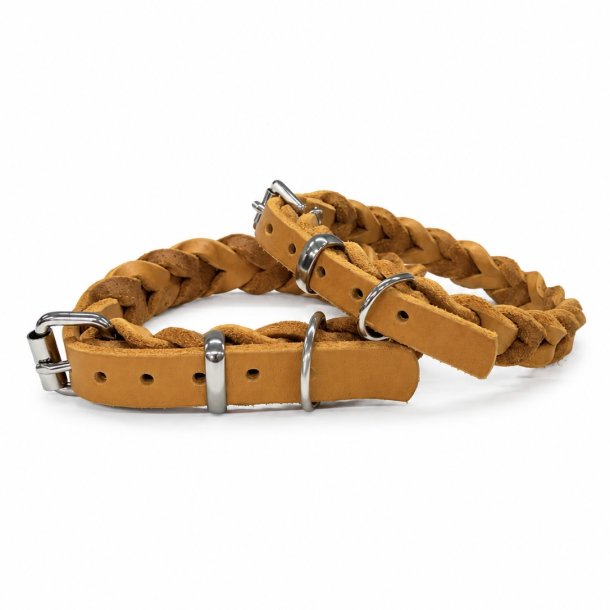 L�der halsb�nd - flettet - cognac