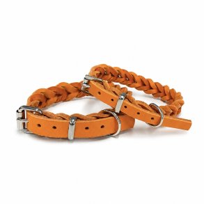 L�der halsb�nd - flettet - orange