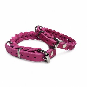 L�der halsb�nd - flettet - pink