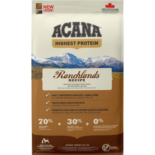 ACANA Highest Protein Dog Ranchlands (oksekd, lam og svinekd) - 2 kg
