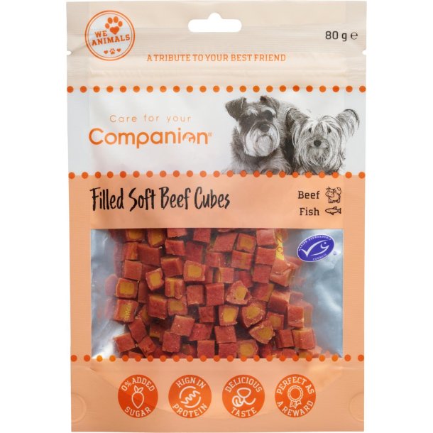 Companion Soft beef cubes (oksekd fyldt med laks &amp; torsk) - 85g