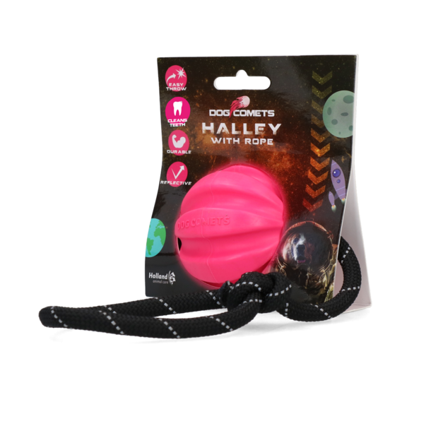 Dog Comets Ball Halley med reb - pink