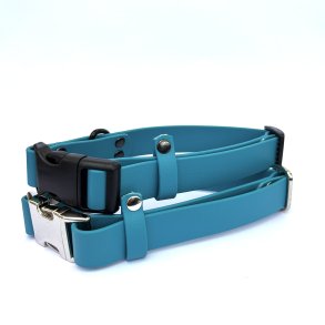 BioThane halsb�nd med klik sp�nde - farve turkis bl�,