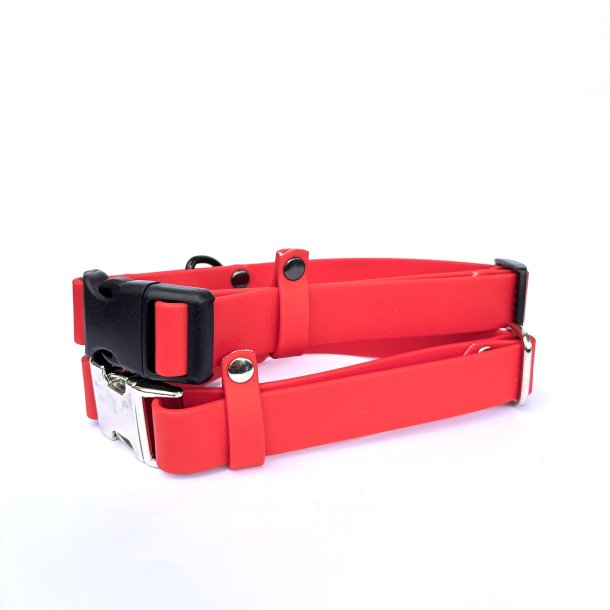 BioThane halsb�nd med klik sp�nde - farve r�d,