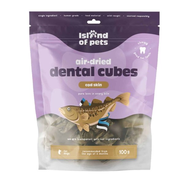Island of Pets, Air-dried Cod Skin Dental Cubes - 100g