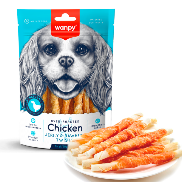 Wanpy Chicken Jerky &amp; Rawhide Twistsi  - 100g