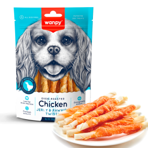 Wanpy Dog Chicken Jerky & Rawhide Twists - 100g
