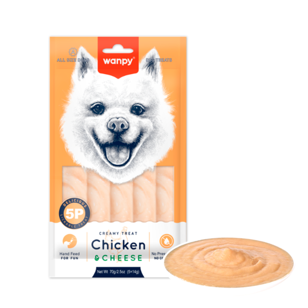 Wanpy Dog Creamy Lickable Chicken &amp; Cheese 70g (5x14g)