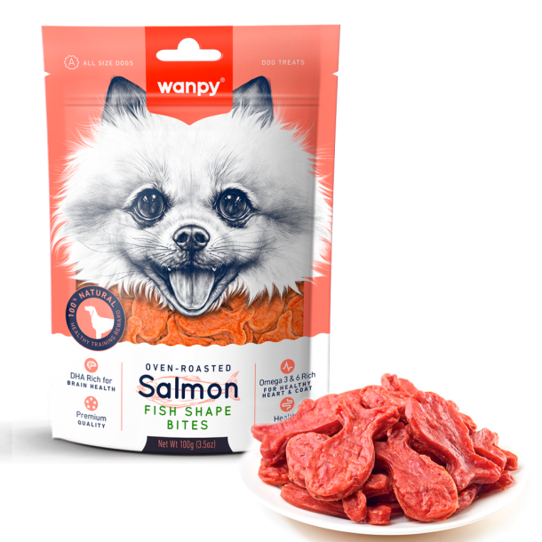 Wanpy Dog Salmon Fish Shape Bites - 100g